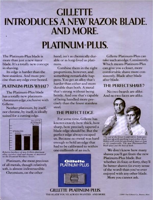 1969 Gillette Platinum-Plus Blades Introduced