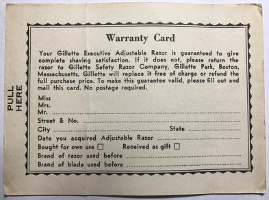 Executive Fatboy Warranty Card