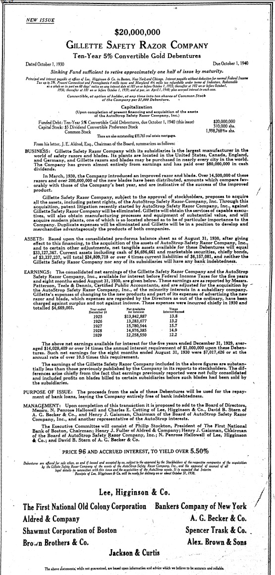 October 1, 1930 Bond Offering