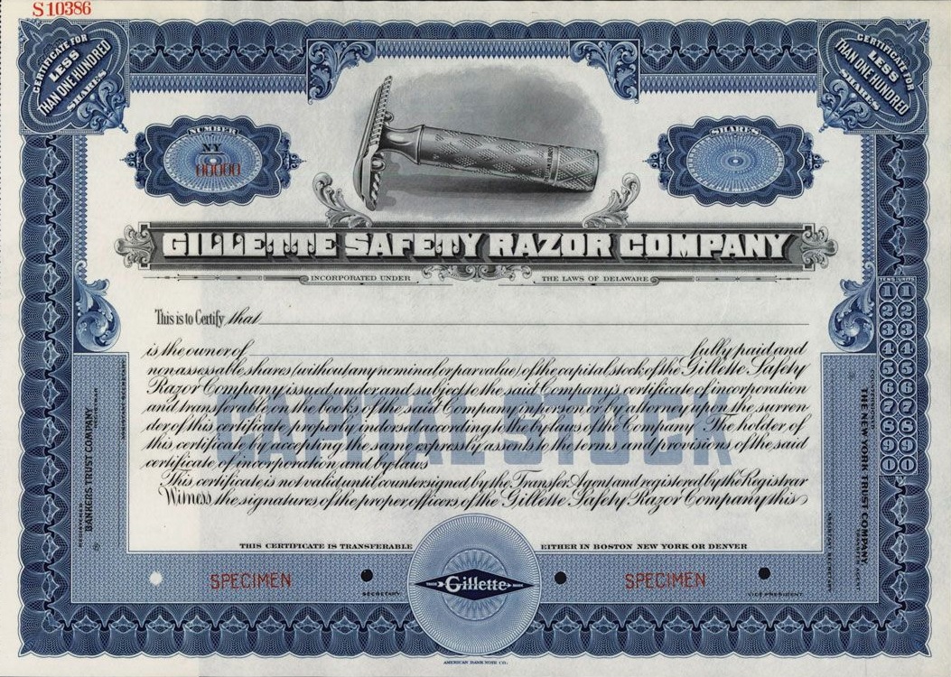 Gillette Stock Certificate