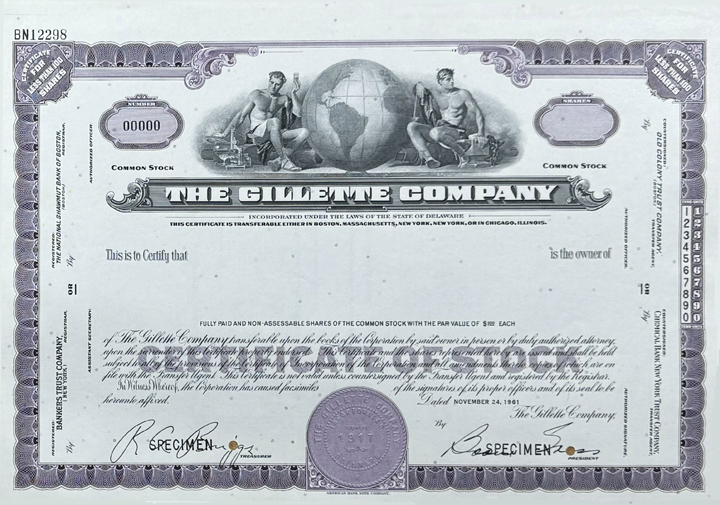 The Gillette Company Stock Certificate